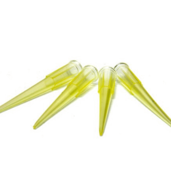 yellow tips 200 µl, pipette tips yellow, lab pipette tips, 200 µl micropipette tips, medical pipette tips, sterile pipette tips, diagnostic pipette tips, universal pipette tips