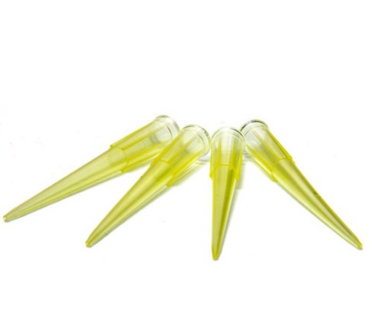 yellow tips 200 µl, pipette tips yellow, lab pipette tips, 200 µl micropipette tips, medical pipette tips, sterile pipette tips, diagnostic pipette tips, universal pipette tips